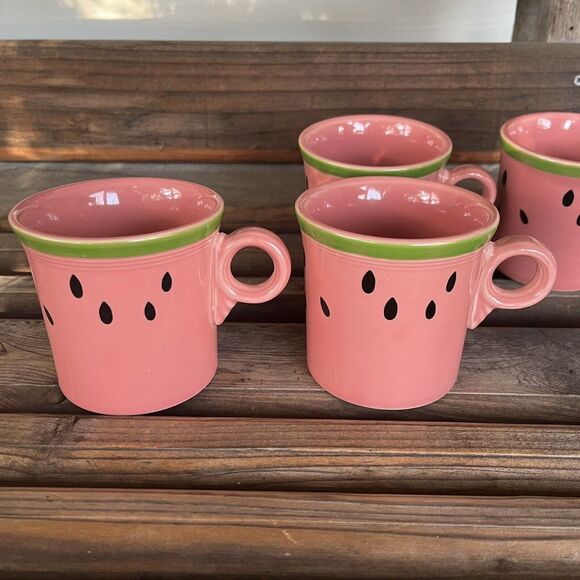 Fiesta Watermelon by Homer Laughlin Set of 4 Mugs 10-oz Round Handle USA Retired - Picture 3 of 14